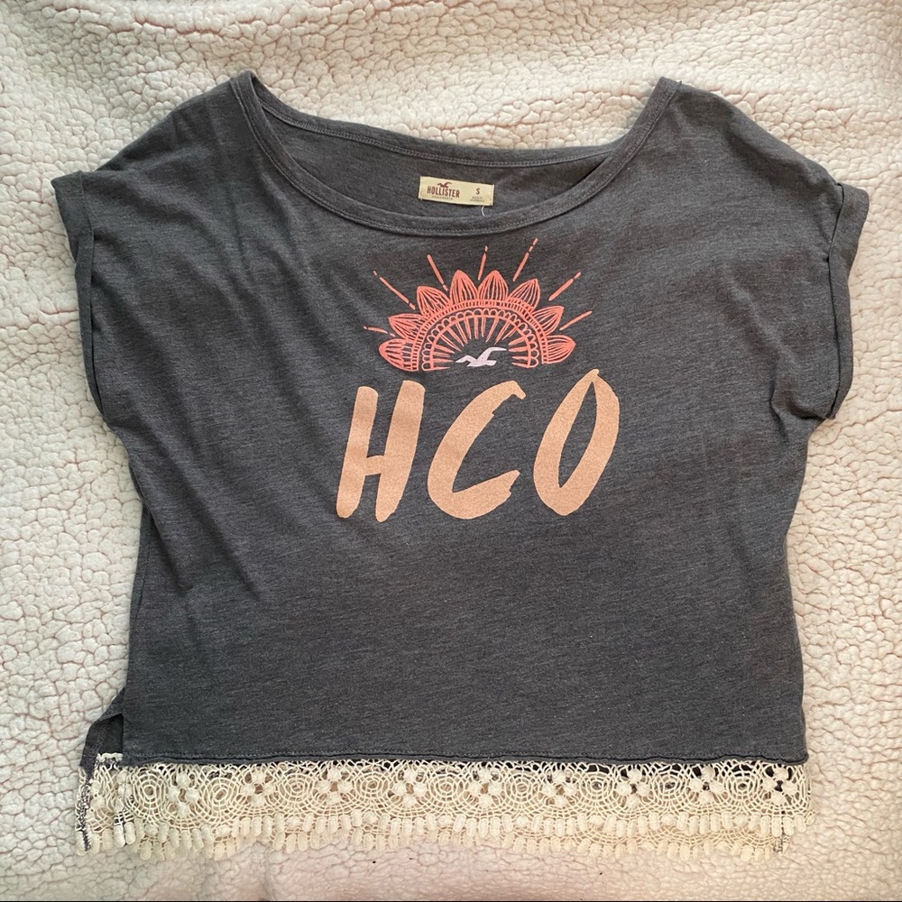 Hollister Lace Trim Logo Cropped Tee
